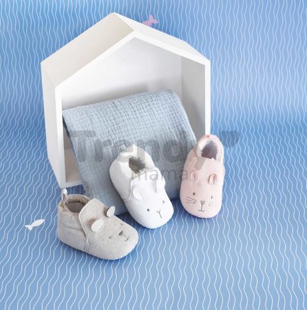 Prvé papučky pre bábätko Baby Socks White Doudou et Compagnie v darčekovom balení biele od 0-6 mes
