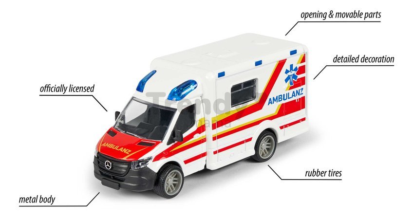 Autíčko sanitka Mercedes-Benz Sprinter Ambulance Majorette dĺžka 15 cm