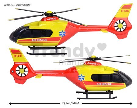 Helikoptéra záchranná Airbus H135 Rescue Helicopter Majorette kovová so zvukom a svetlom dĺžka 25,5 cm