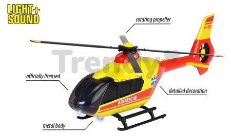 Helikoptéra záchranná Airbus H135 Rescue Helicopter Majorette kovová so zvukom a svetlom dĺžka 25,5 cm