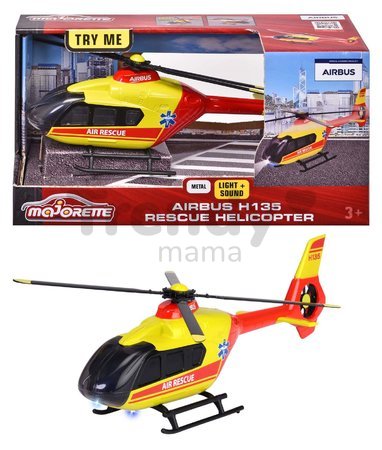 Helikoptéra záchranná Airbus H135 Rescue Helicopter Majorette kovová so zvukom a svetlom dĺžka 25,5 cm