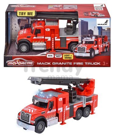 Autíčko hasičské Mack Granite Fire Truck Majorette kovové so zvukom a svetlom dĺžka 22 cm