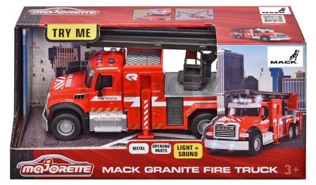 Autíčko hasičské Mack Granite Fire Truck Majorette kovové so zvukom a svetlom dĺžka 22 cm