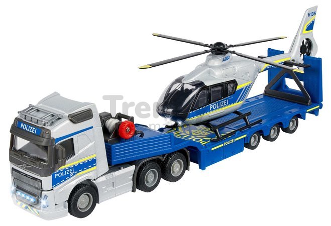 Kamión s policajným vrtuľníkom Volvo Truck Airbus Majorette 35 cm dĺžka