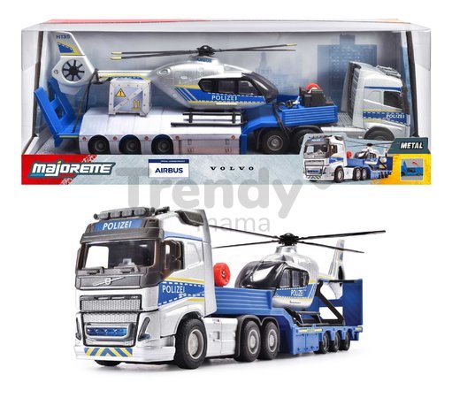 Kamión s policajným vrtuľníkom Volvo Truck Airbus Majorette 35 cm dĺžka