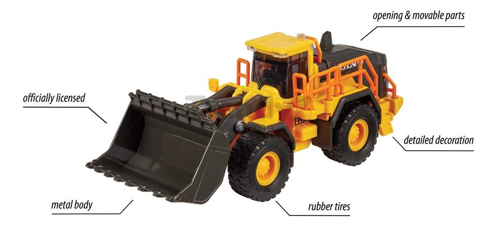Nakladač Volvo Wheel Loader Majorette 21 cm dĺžka s pohyblivými časťami