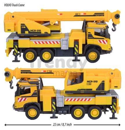 Autíčko stavebné so žeriavom Volvo Truck Crane Majorette kovové so zvukom a svetlom dĺžka 22 cm