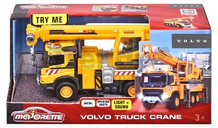 Autíčko stavebné so žeriavom Volvo Truck Crane Majorette kovové so zvukom a svetlom dĺžka 22 cm