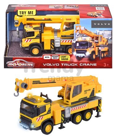 Autíčko stavebné so žeriavom Volvo Truck Crane Majorette kovové so zvukom a svetlom dĺžka 22 cm
