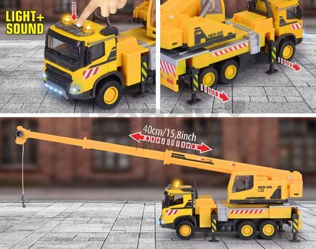 Autíčko stavebné so žeriavom Volvo Truck Crane Majorette kovové so zvukom a svetlom dĺžka 22 cm