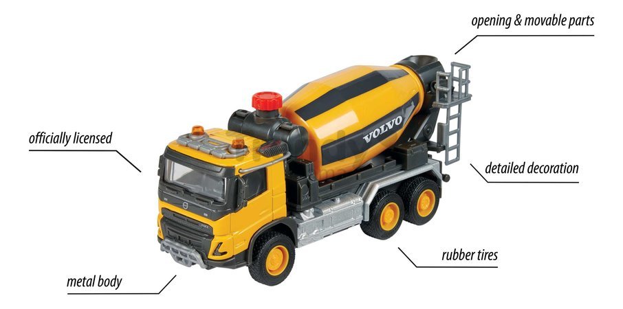Autíčko stavebné s miešačkou betónu Volvo Truck Cement Mixer Majorette dĺžka 19 cm