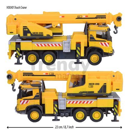 Autíčko stavebné so žeriavom Volvo Truck Crane Majorette kovové dĺžka 22 cm