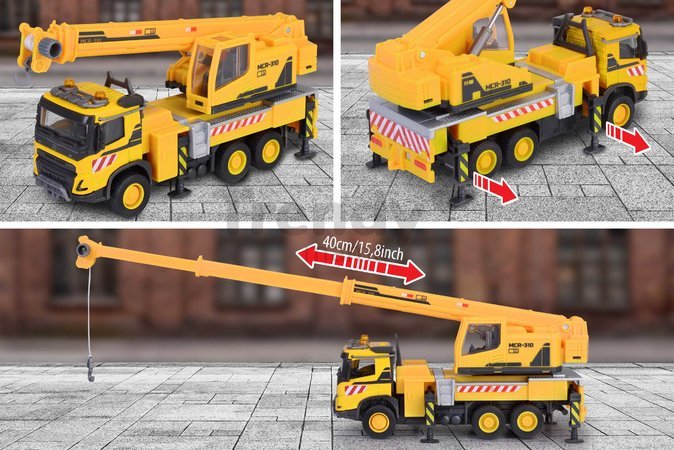 Autíčko stavebné so žeriavom Volvo Truck Crane Majorette kovové dĺžka 22 cm