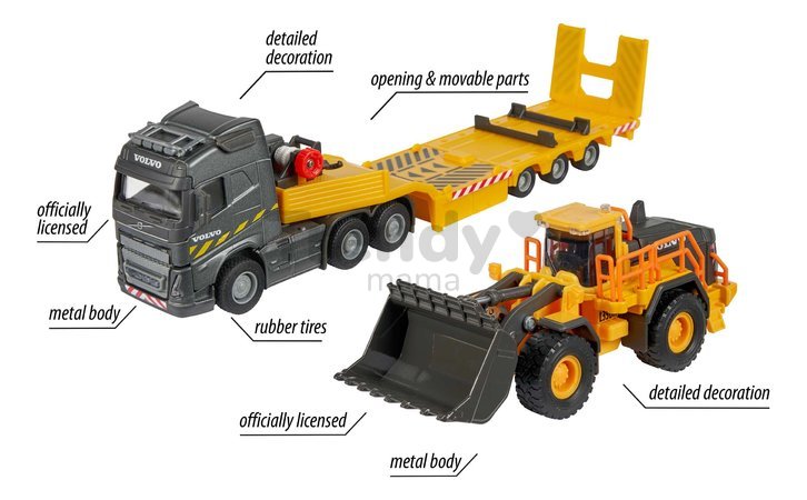 Kamión s nakladačom Volvo FH16 Truck & Wheel Loader Majorette 35 cm dĺžka