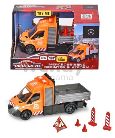 Autíčko s nákladnou plošinou Mercedes-Benz Sprinter Platform Majorette kovové so zvukom a svetlom dĺžka 15 cm