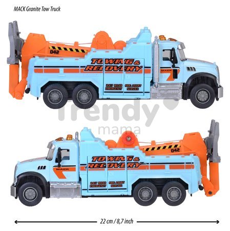 Autíčko odťahové Mack Granite Tow Truck Majorette kovové so zvukom a svetlom dĺžka 22 cm