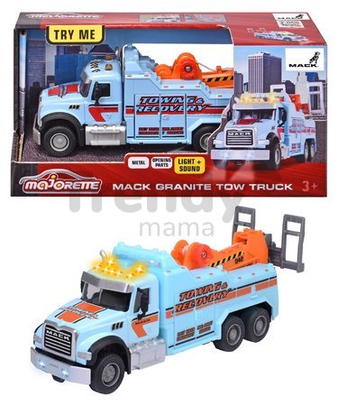 Autíčko odťahové Mack Granite Tow Truck Majorette kovové so zvukom a svetlom dĺžka 22 cm