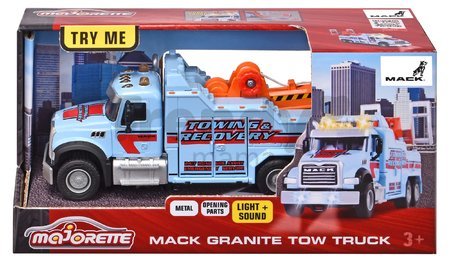 Autíčko odťahové Mack Granite Tow Truck Majorette kovové so zvukom a svetlom dĺžka 22 cm
