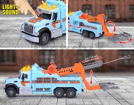 Autíčko odťahové Mack Granite Tow Truck Majorette kovové so zvukom a svetlom dĺžka 22 cm