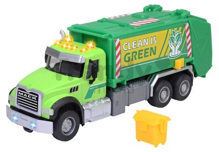 Autíčko smetiarske Mack Granite Garbage Truck Majorette kovové so zvukom a svetlom dĺžka 22 cm