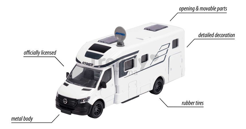 Autíčko karavan Hymer B-Class Majorette kovová karoséria s otvárateľnými dverami dĺžka 19 cm