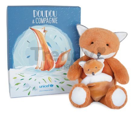 Plyšová líška s mláďatkom Fox Unicef Collection Doudou et Compagnie v darčekovom balení oranžová 25 cm od 0 mes