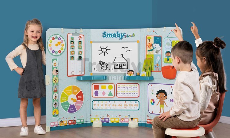 Škola s triedou pre škôlkárov obojstranná School Smoby Hra na učiteľa a žiaka s náučnými hrami a aktivitami 38 doplnkov