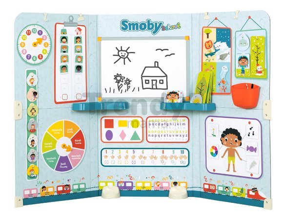 Škola s triedou pre škôlkárov obojstranná School Smoby Hra na učiteľa a žiaka s náučnými hrami a aktivitami 38 doplnkov