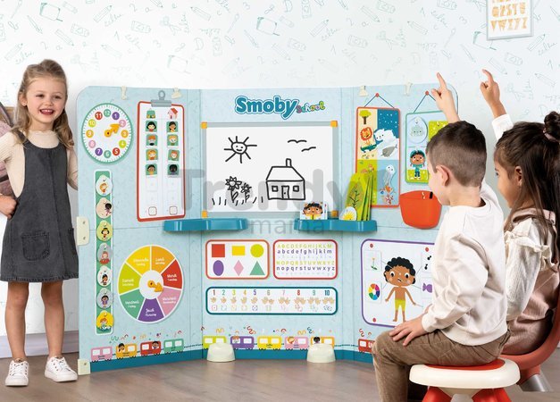 Škola s triedou pre škôlkárov obojstranná School Smoby Hra na učiteľa a žiaka s náučnými hrami a aktivitami 38 doplnkov