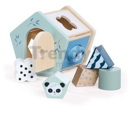 Drevený didaktický domček Shape Box Panda Eichhorn so 6 vkladacími kockami od 12 mes