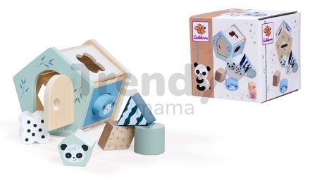 Drevený didaktický domček Shape Box Panda Eichhorn so 6 vkladacími kockami od 12 mes