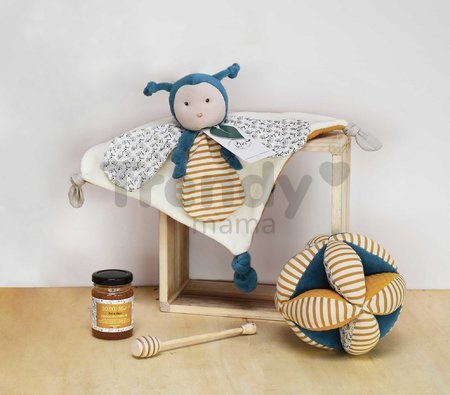 Senzorická loptička pre rozvoj zmyslov bábätka Pollen l'Abeille Doudou et Compagnie s hrkálkou rôzne vzory 15 cm od 0 mes