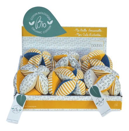 Senzorická loptička pre rozvoj zmyslov bábätka Pollen l'Abeille Doudou et Compagnie s hrkálkou rôzne vzory 15 cm od 0 mes