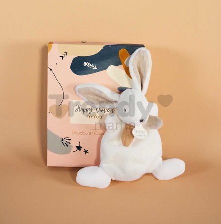 Plyšový zajačik na maznanie Happy Wild Doudou et Compagnie biely 17 cm v darčekovom balení od 0 mes
