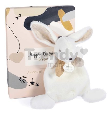 Plyšový zajačik na maznanie Happy Wild Doudou et Compagnie biely 17 cm v darčekovom balení od 0 mes