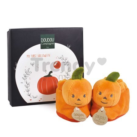 Papučky pre bábätko Tekvica Booties My First Halloween Doudou et Compagnie v darčekovom balení oranžové od 0-6 mes
