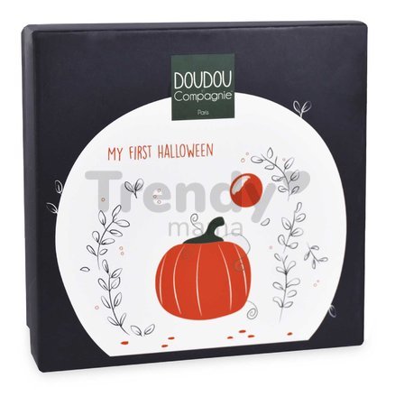 Papučky pre bábätko Tekvica Booties My First Halloween Doudou et Compagnie v darčekovom balení oranžové od 0-6 mes