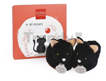 Papučky pre bábätko Mačička Booties My First Halloween Doudou et Compagnie v darčekovom balení čierne od 0-6 mes