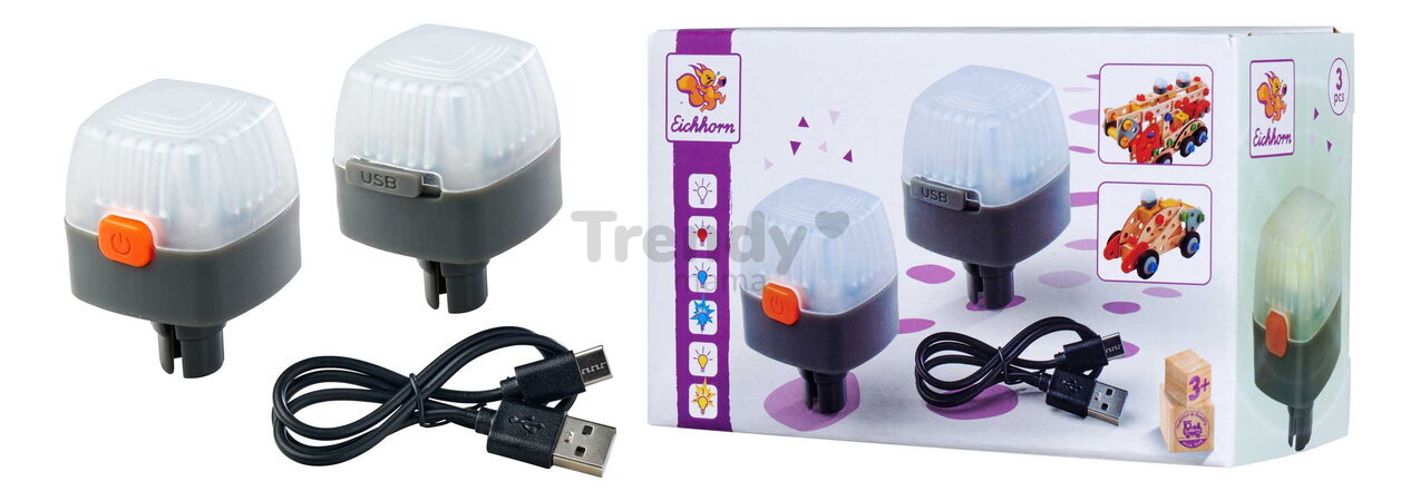 Rozšírenie k drevenej stavebnici Svetlá Constructor Light Eichhorn 2 svetlá s nabíjacím USB káblom 6 svetelných módov
