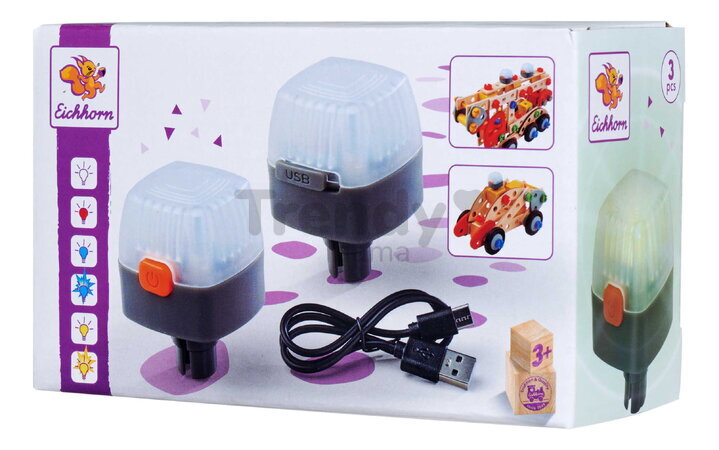 Rozšírenie k drevenej stavebnici Svetlá Constructor Light Eichhorn 2 svetlá s nabíjacím USB káblom 6 svetelných módov
