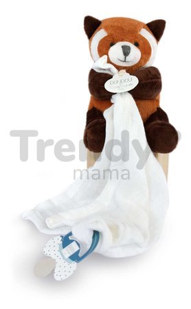 Plyšová panda so šnúrkou na cumlík Red Panda Unicef Collection Doudou et Compagnie v darčekovom balení červená 12 cm od 0 mes