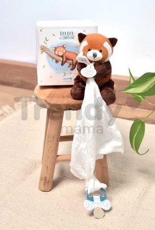 Plyšová panda so šnúrkou na cumlík Red Panda Unicef Collection Doudou et Compagnie v darčekovom balení červená 12 cm od 0 mes