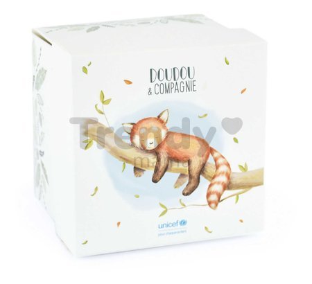 Plyšová panda so šnúrkou na cumlík Red Panda Unicef Collection Doudou et Compagnie v darčekovom balení červená 12 cm od 0 mes