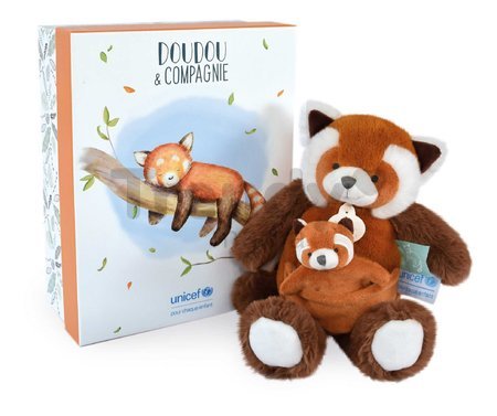 Plyšová panda s mláďatkom Red Panda Unicef Collection Doudou et Compagnie v darčekovom balení červená 25 cm od 0 mes