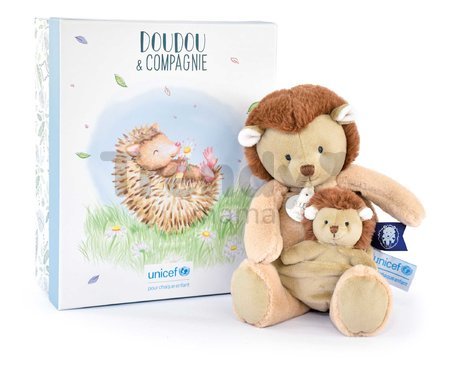 Plyšový ježko s mláďatkom Hedgehog Unicef Collection Doudou et Compagnie v darčekovom balení hnedý 25 cm od 0 mes