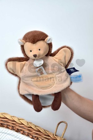 Plyšový ježko na bábkové divadlo Hedgehog Hand Puppet Unicef Collection Doudou et Compagnie v darčekovom balení hnedý 25 cm od 0 mes