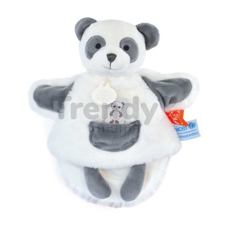 Plyšová panda na bábkové divadlo Panda Hand Puppet Unicef Collection Doudou et Compagnie v darčekovom balení biela 25 cm od 0 mes