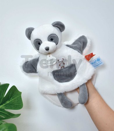 Plyšová panda na bábkové divadlo Panda Hand Puppet Unicef Collection Doudou et Compagnie v darčekovom balení biela 25 cm od 0 mes