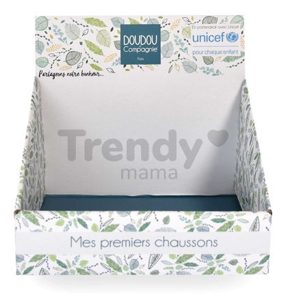 Papučky pre bábätko Hedgehog Booties Unicef Collection Doudou et Compagnie v darčekovom balení hnedé 0-6 mes