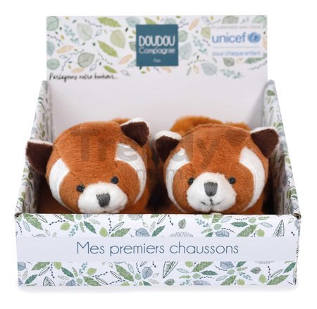 Papučky pre bábätko Red Panda Booties Unicef Collection Doudou et Compagnie v darčekovom balení červené 0-6 mes